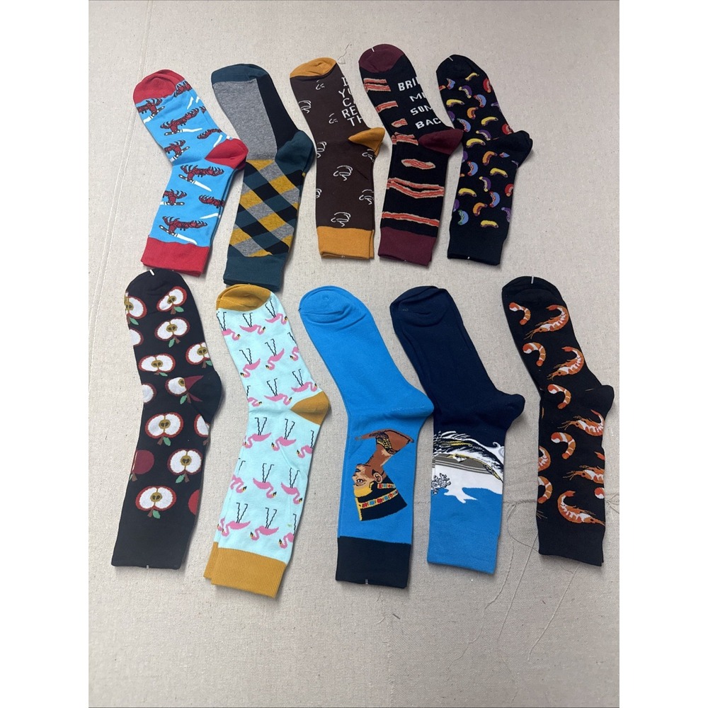 Different Touch Crew Socks 10 Pair Novelty Mixed Pattern Multi-Color 9-12 New